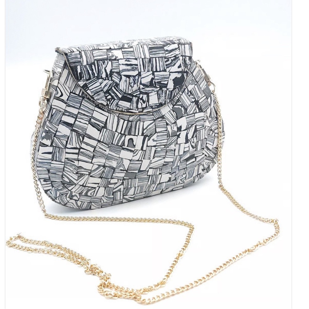 New Handmade Moroccan Mosaic Stone Tile Crossbody Purse Black & white